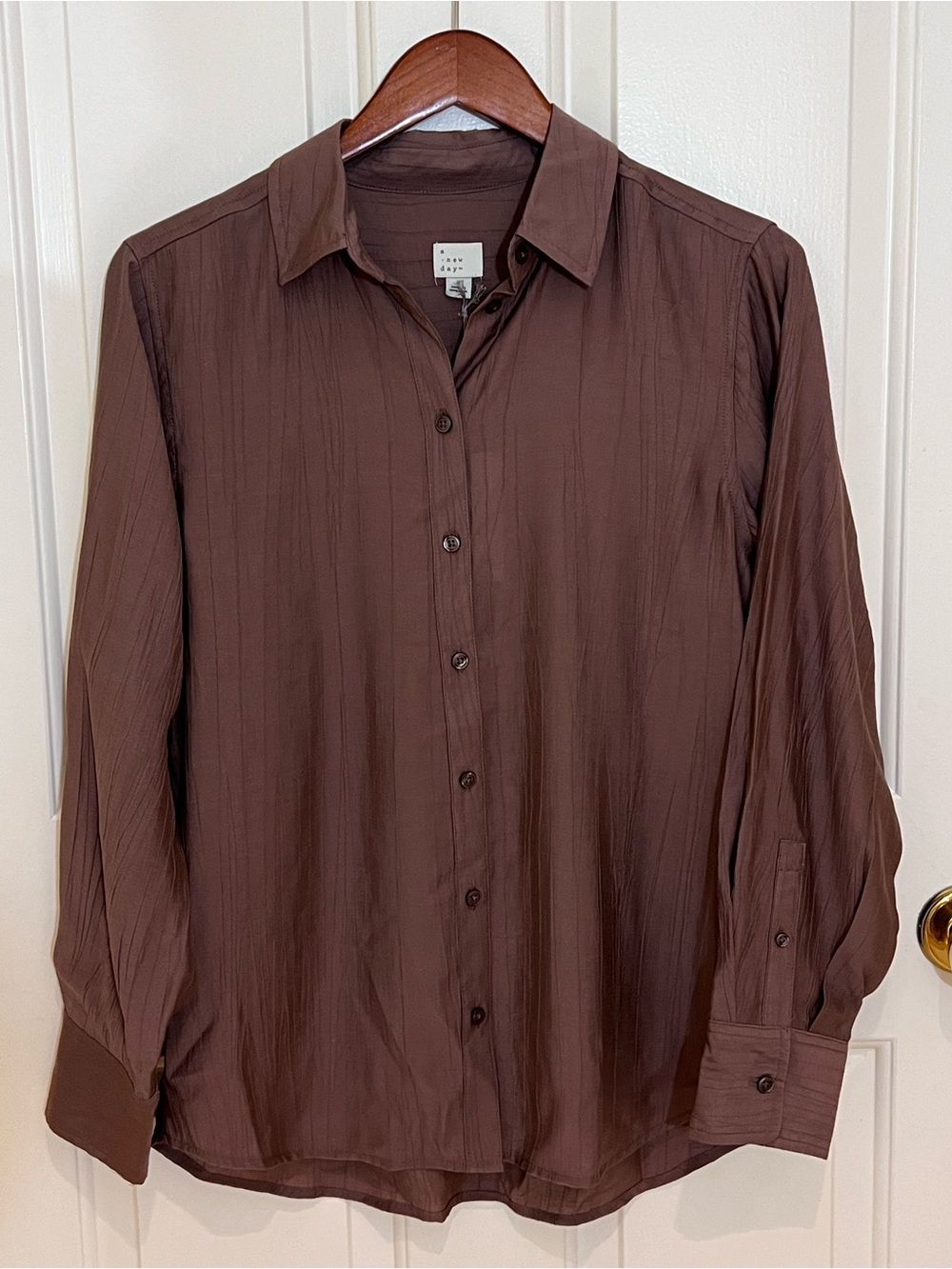 NWT Women’s Brown Long-Sleeve Button-Up Dress Shirt from A New Day
